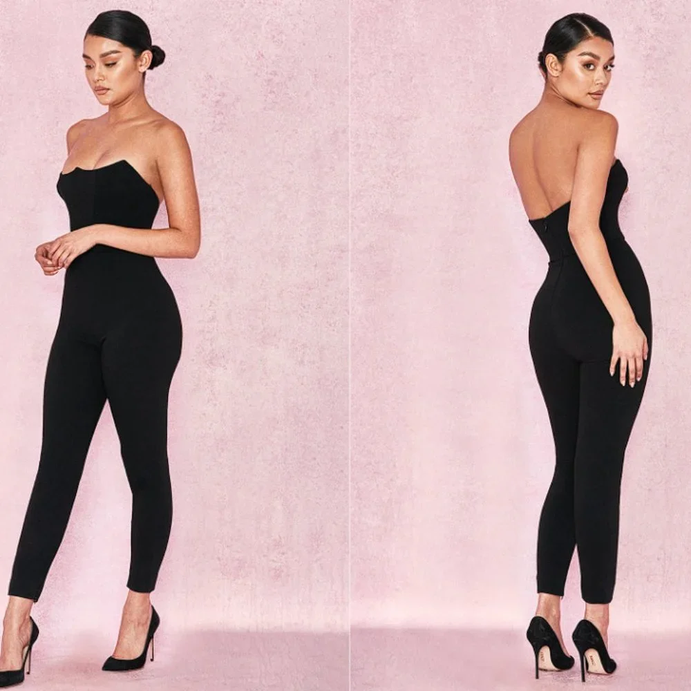 RARE HOUSE OF CB 'Milli' Black Crepe Corseted Jumpsuit NWOT - Picture 3 of 5